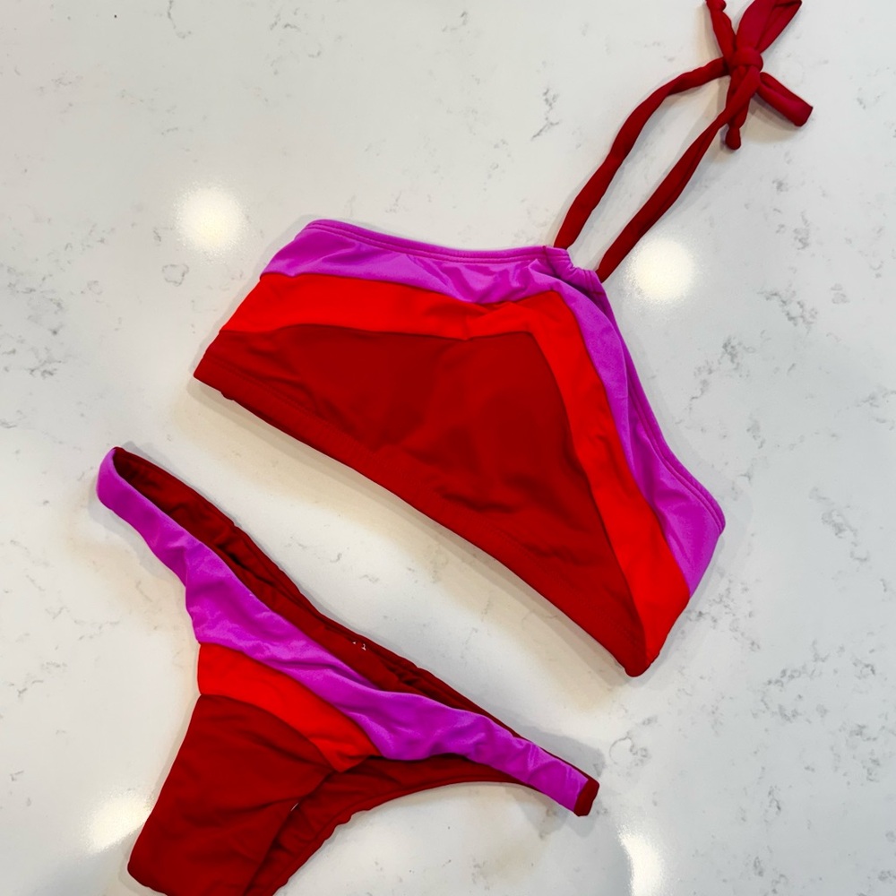 Vibrant Red and Purple Bikini Set